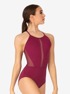 NWT BalTogs Burgundy Mesh Cutout Cami Ballet Leotard Medium